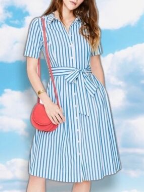 Boden Blue and White Stripe Midi Shirt Dress